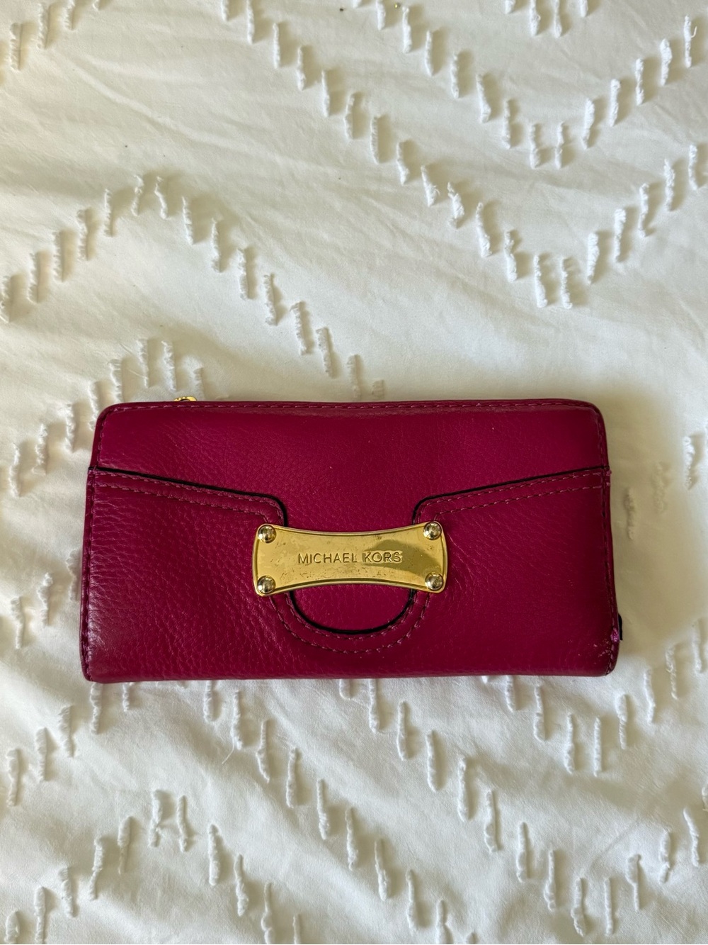 Michael Kors Fuchsia Leather Zip Wallet with Gold Plate